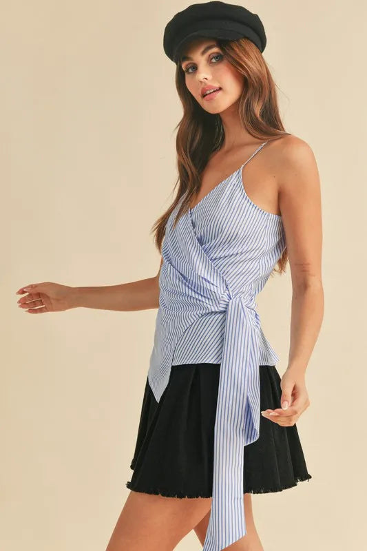 Image of Aemi + Co Side Knotted Surplice Striped Cami | Queeble.shop