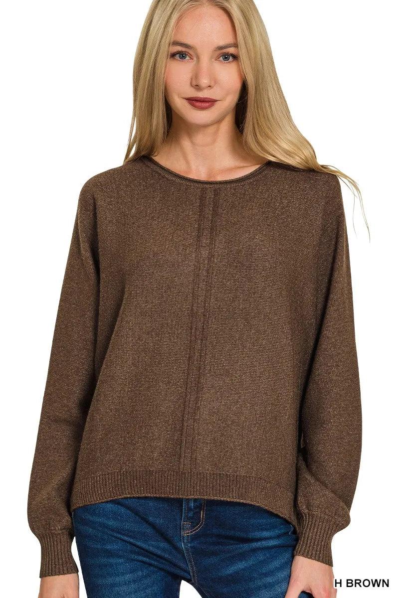 Image of Zenana Viscose Front Seam Round-Neck Sweater | Queeble.shop