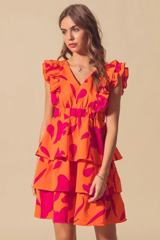 Image of SO ME Floral V Neck Layered Dress with Elasticized Waist | Queeble.shop