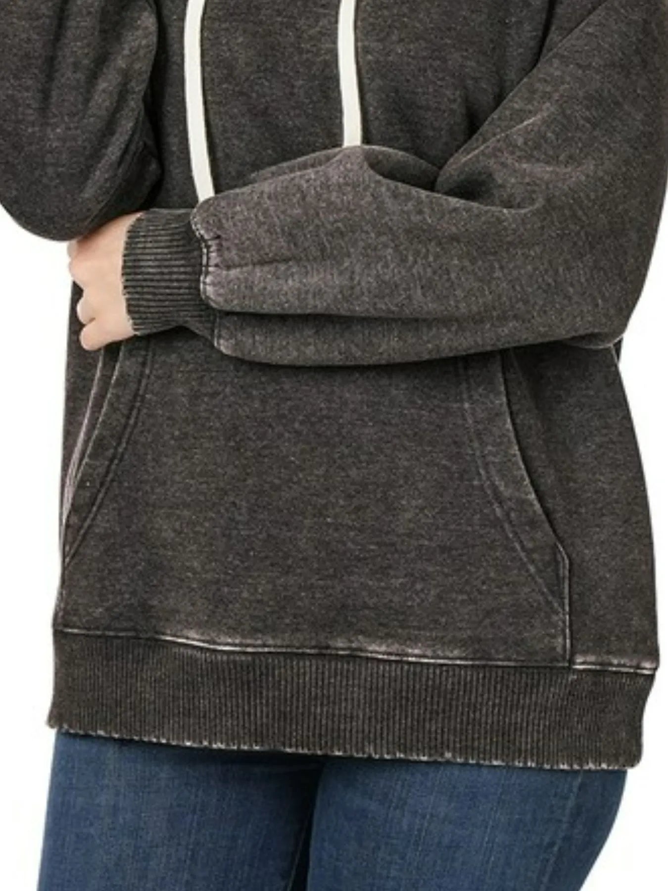 Image of Zenana Acid Wash Fleece Hoodie with Drawstring | Queeble.shop