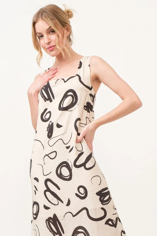 Image of And The Why Square Neck Abstract Printed Maxi Dress | Queeble.shop