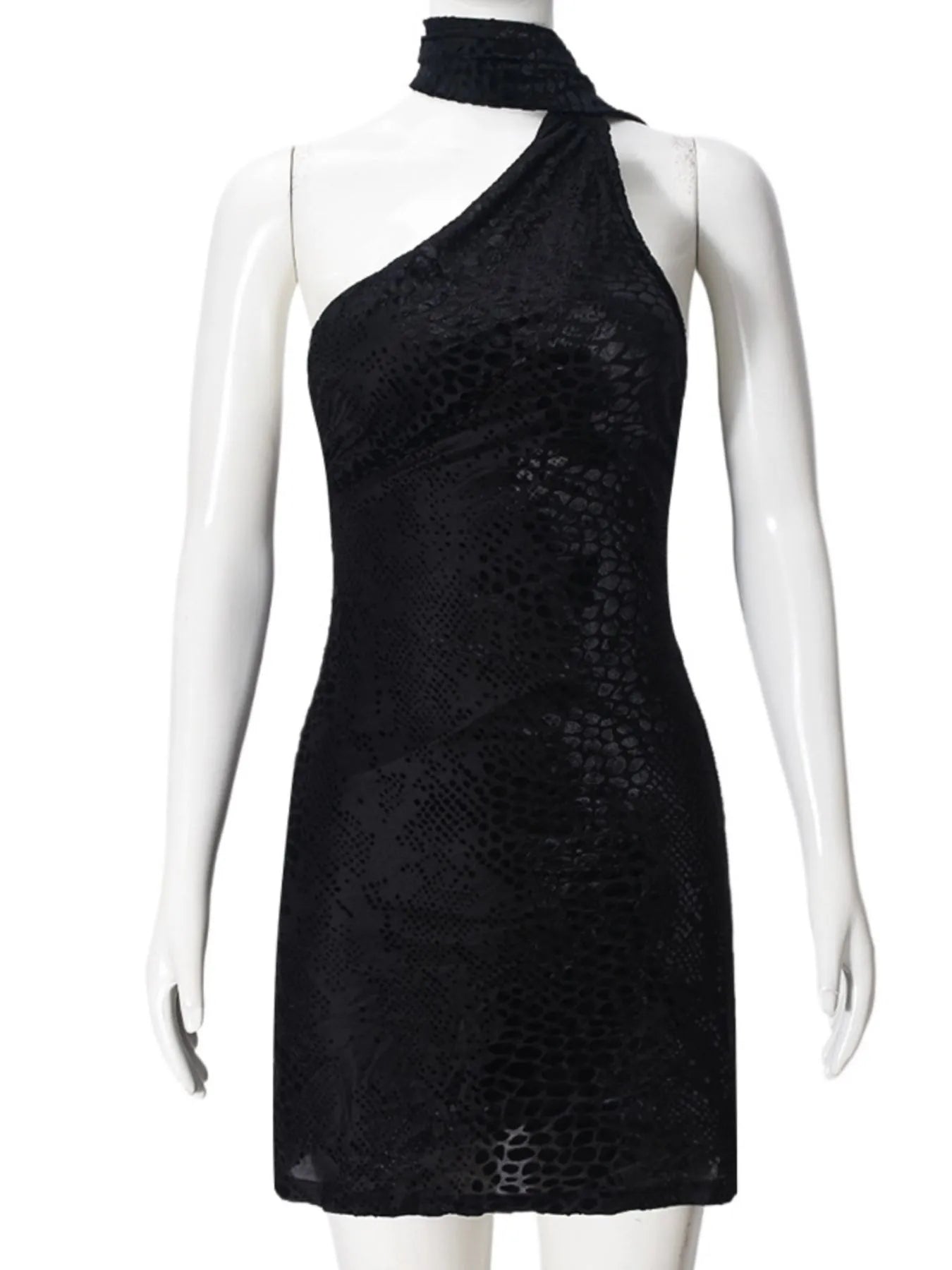 Image of Asymmetrical Halter Neck Mini Dress | Queeble.shop
