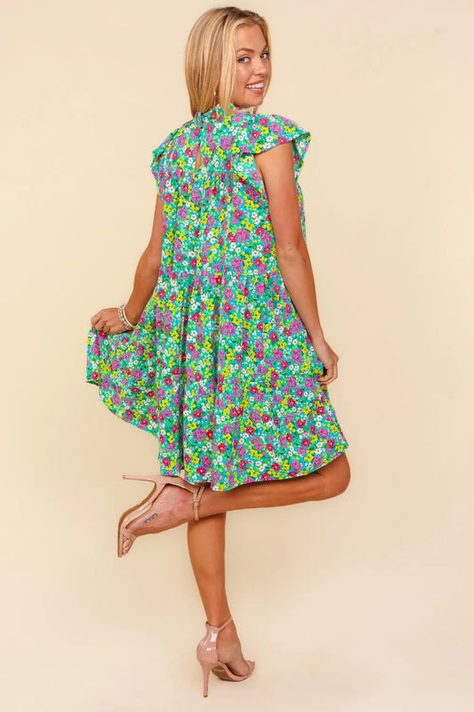 Image of Haptics Frilled Mock Neck Ditsy Floral Dress | Queeble.shop