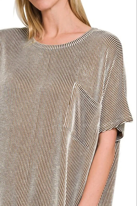 Image of Zenana Corded Rib Oversized Short Sleeve Top | Queeble.shop