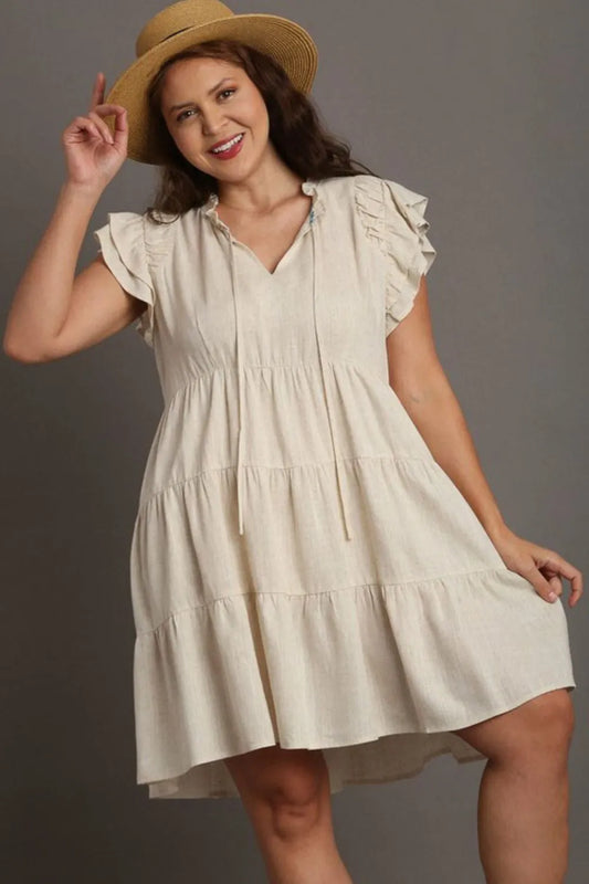 Image of Umgee Full Size Linen A-line Tiered Mini Dress Plus Size | Queeble.shop