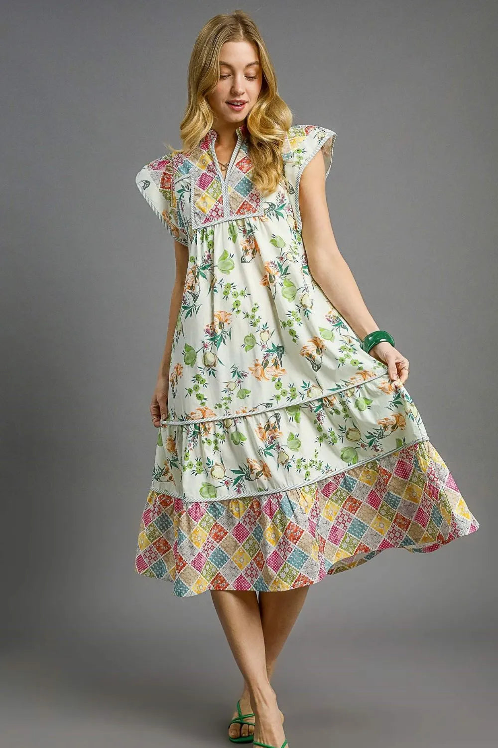 Image of Umgee Patchwork Garden Midi Dress | Queeble.shop