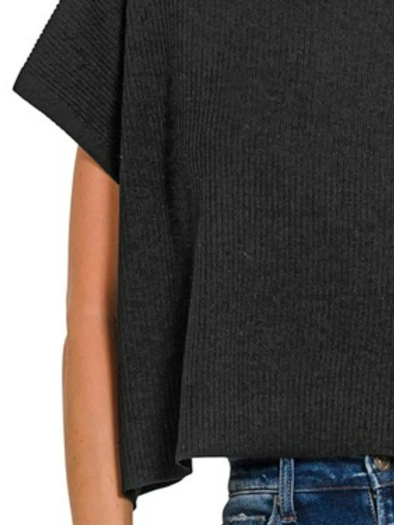 Image of Zenana Viscose Mock Neck Short Sleeve Boxy Sweater | Queeble.shop