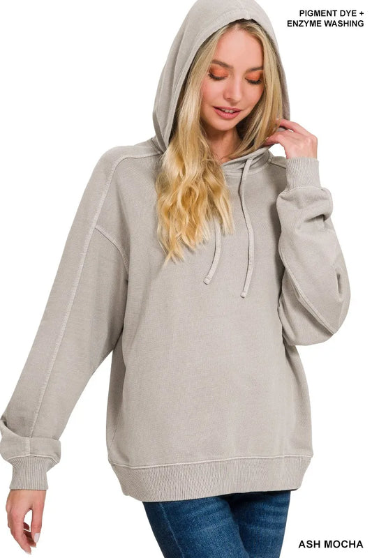 Image of Zenana French Terry Pigment Dye & Enzyme Washing Hoodie | Queeble.shop
