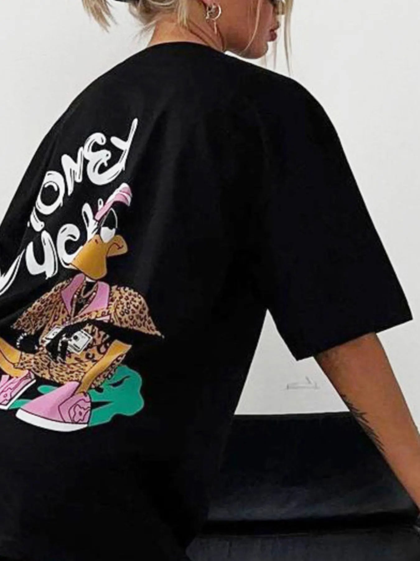 Image of Graphic Oversized Round Neck T-Shirt | Queeble.shop