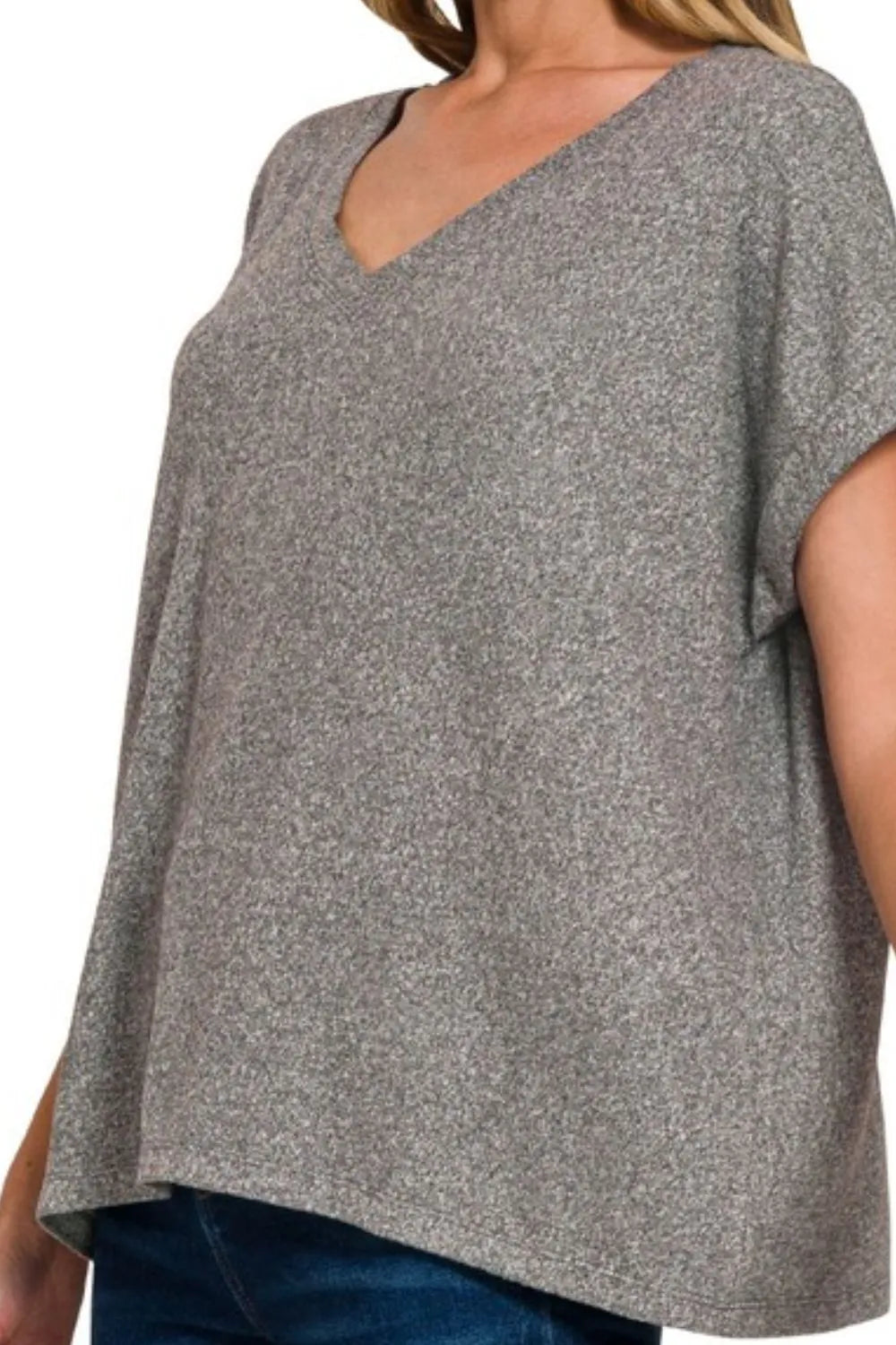 Image of Zenana Soft Melange Hacci V-neck Tee | Queeble.shop