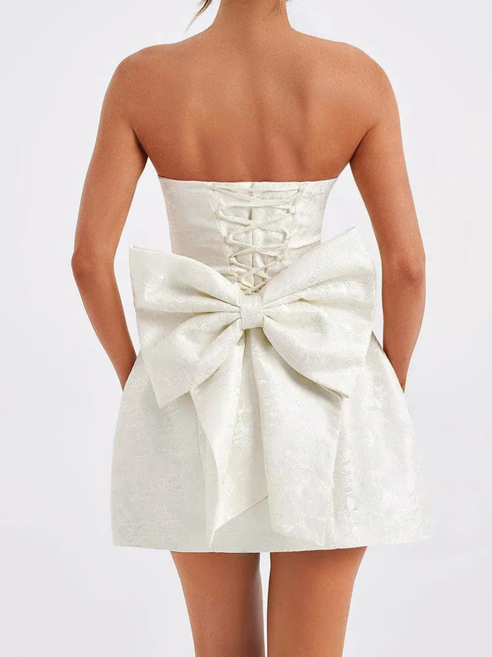 Image of Lace-Up Sleeveless Satin Mini Dress with Bow | Queeble.shop