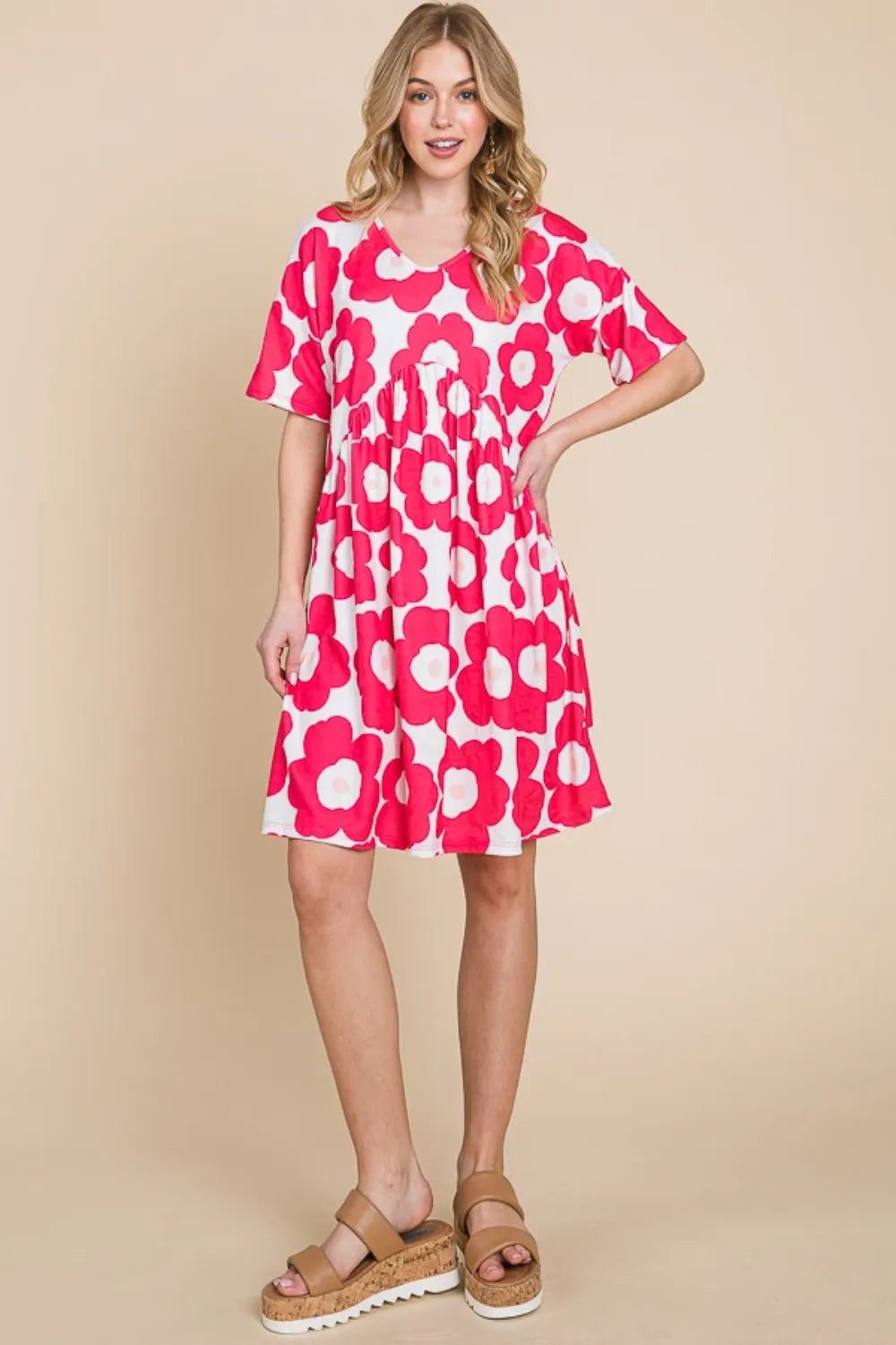 Image of BOMBOM Flower Print Ruched Dress | Queeble.shop