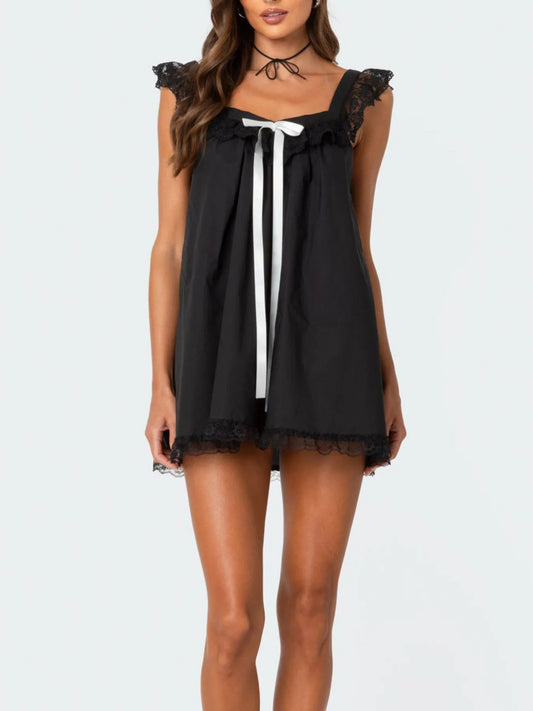 Image of Lace Detail Bow Sleeveless Mini Cami Dress | Queeble.shop