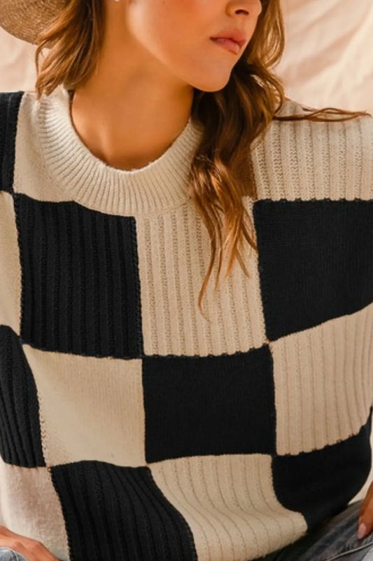 Image of SO ME Check Plaid Casual Sweater Top | Queeble.shop