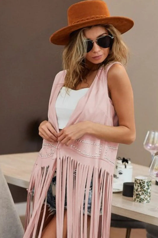 Image of BiBi Star Stud With Long Fringe Detail Suede Vest | Queeble.shop