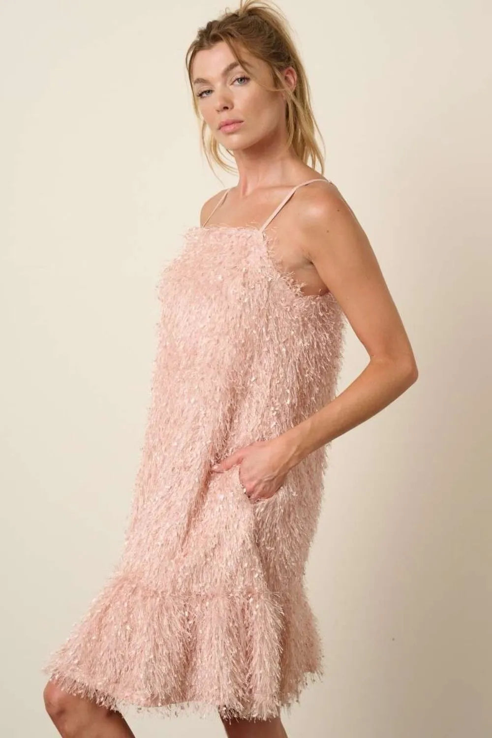 Image of Mittoshop Feather Ruffle Hem Mini Cami Dress | Queeble.shop