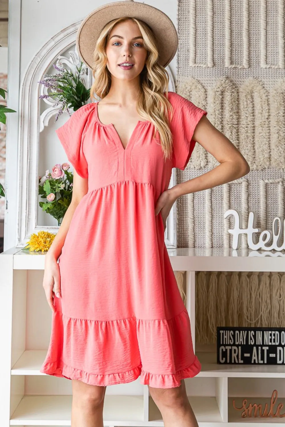 Image of Reborn J Ruffled Notched Cap Sleeve Dress | Queeble.shop