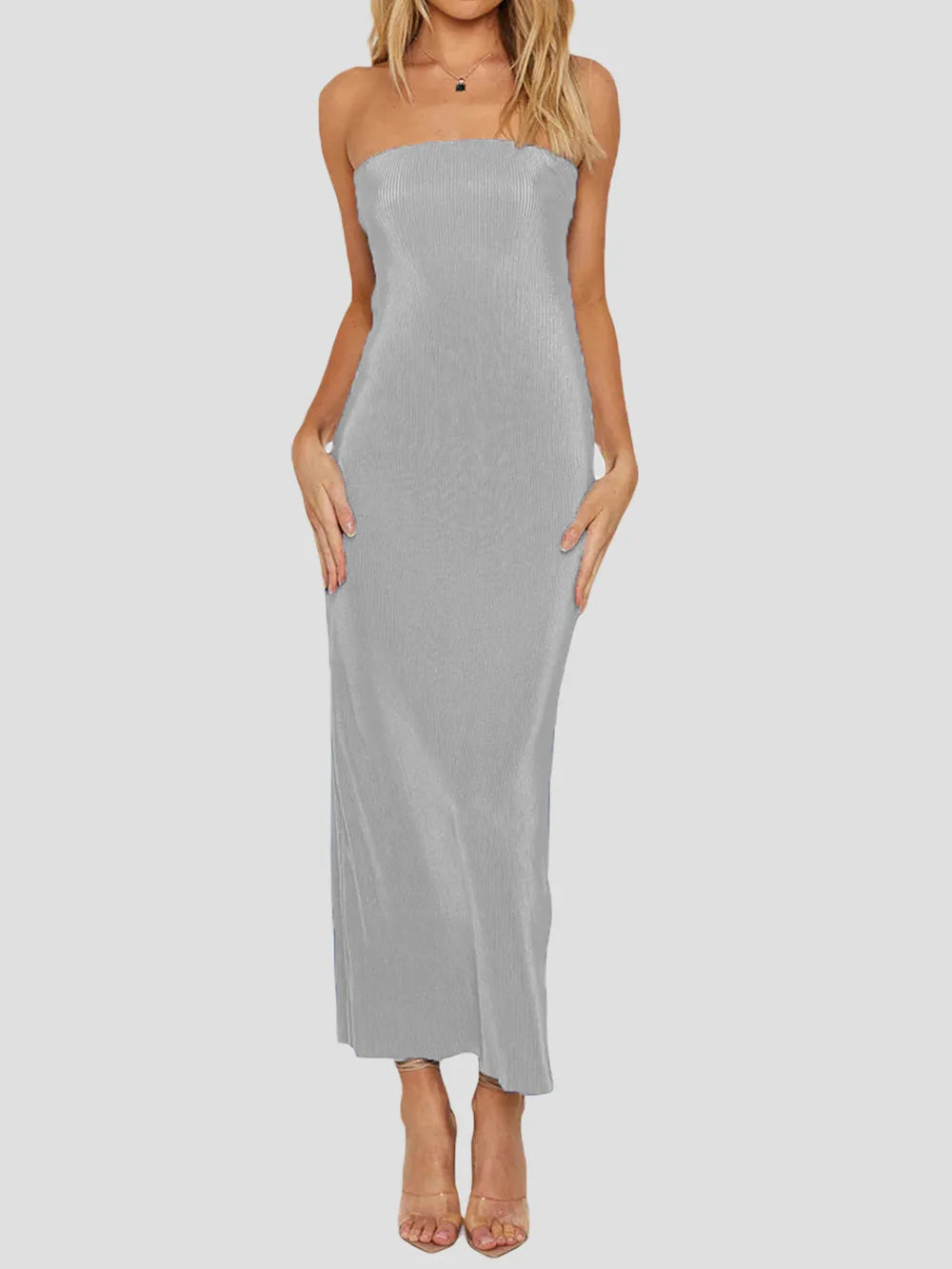 Image of Lace-Up Back Tube Maxi Dress | Queeble.shop