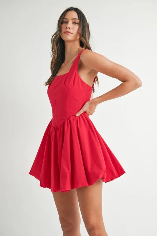 Image of MABLE Poplin Square Neckline Bubble Mini Dress | Queeble.shop