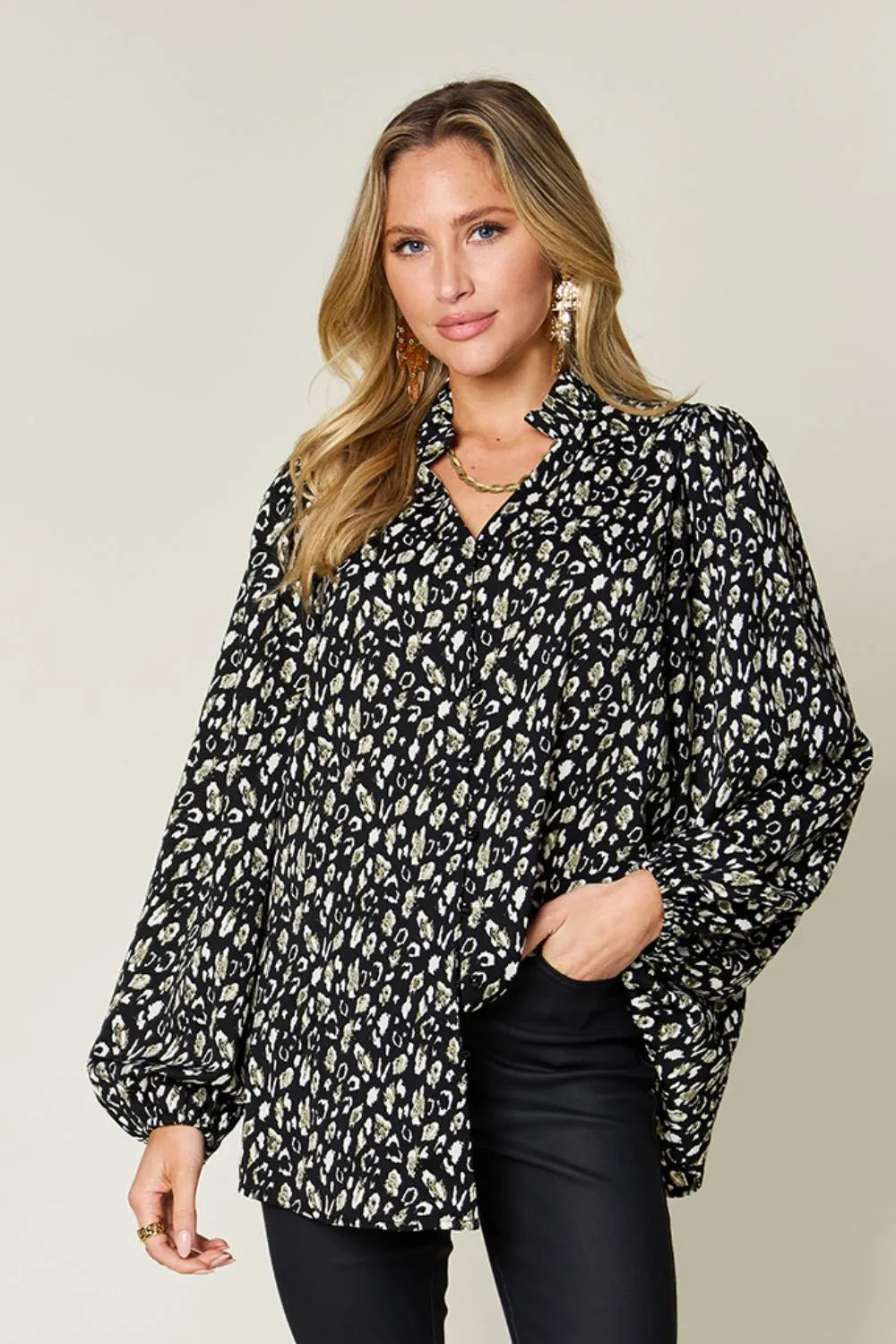Image of Double Take Full Size Leopard Long Sleeve Blouse | Queeble.shop