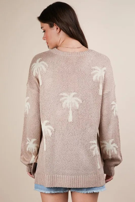 Image of VERY J Palm Tree Graphic Oversized Knit Sweater | Queeble.shop