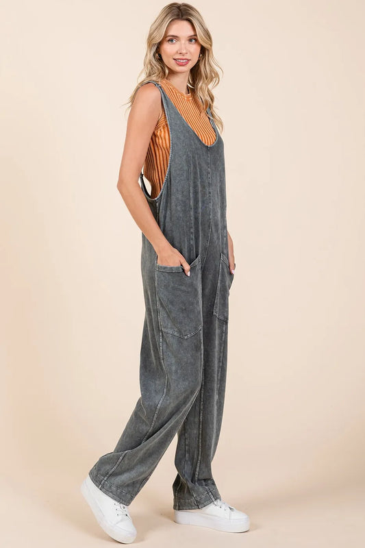 Image of Mittoshop Mineral Wash Relaxed Fit Sleeveless Harem Jumpsuit | Queeble.shop