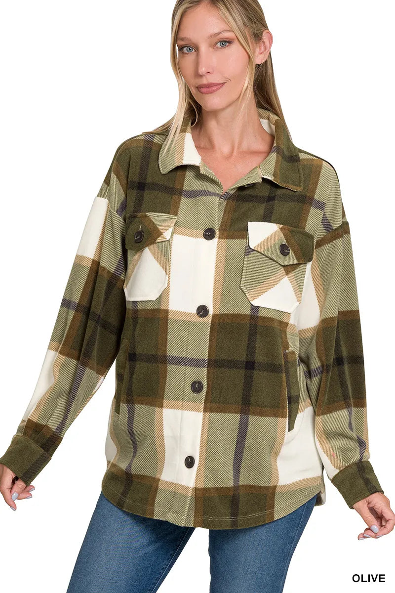 Image of Zenana Oversized Plaid Fleece Shacket | Queeble.shop