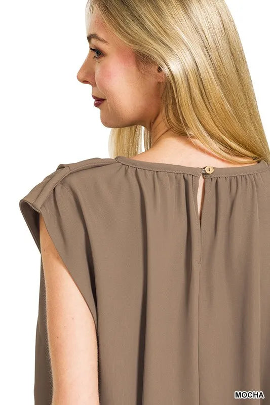 Image of Zenana Woven Drawstring Tie Side Sleeveless Top | Queeble.shop