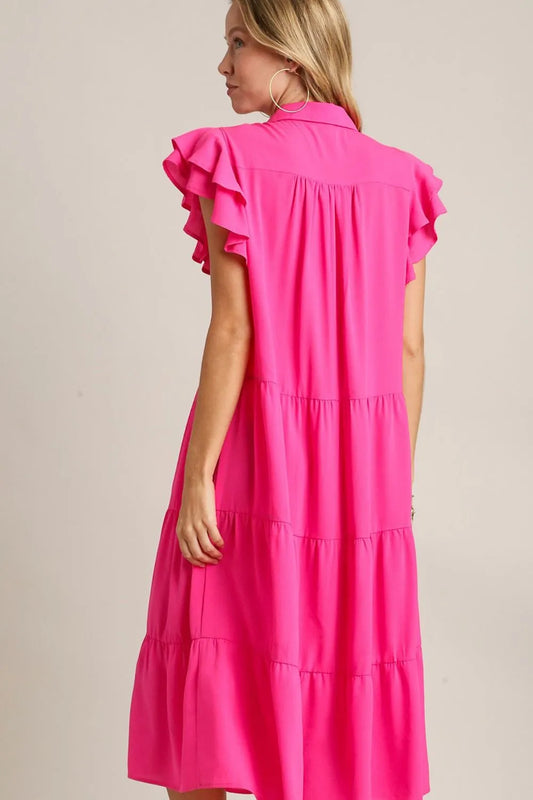 Image of Umgee Full Size Johnny Collar Ruffle Cap Sleeve Tiered Dress Plus Size | Queeble.shop