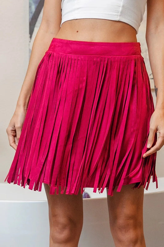Image of BiBi Fringe Detailed Suede Skirt | Queeble.shop