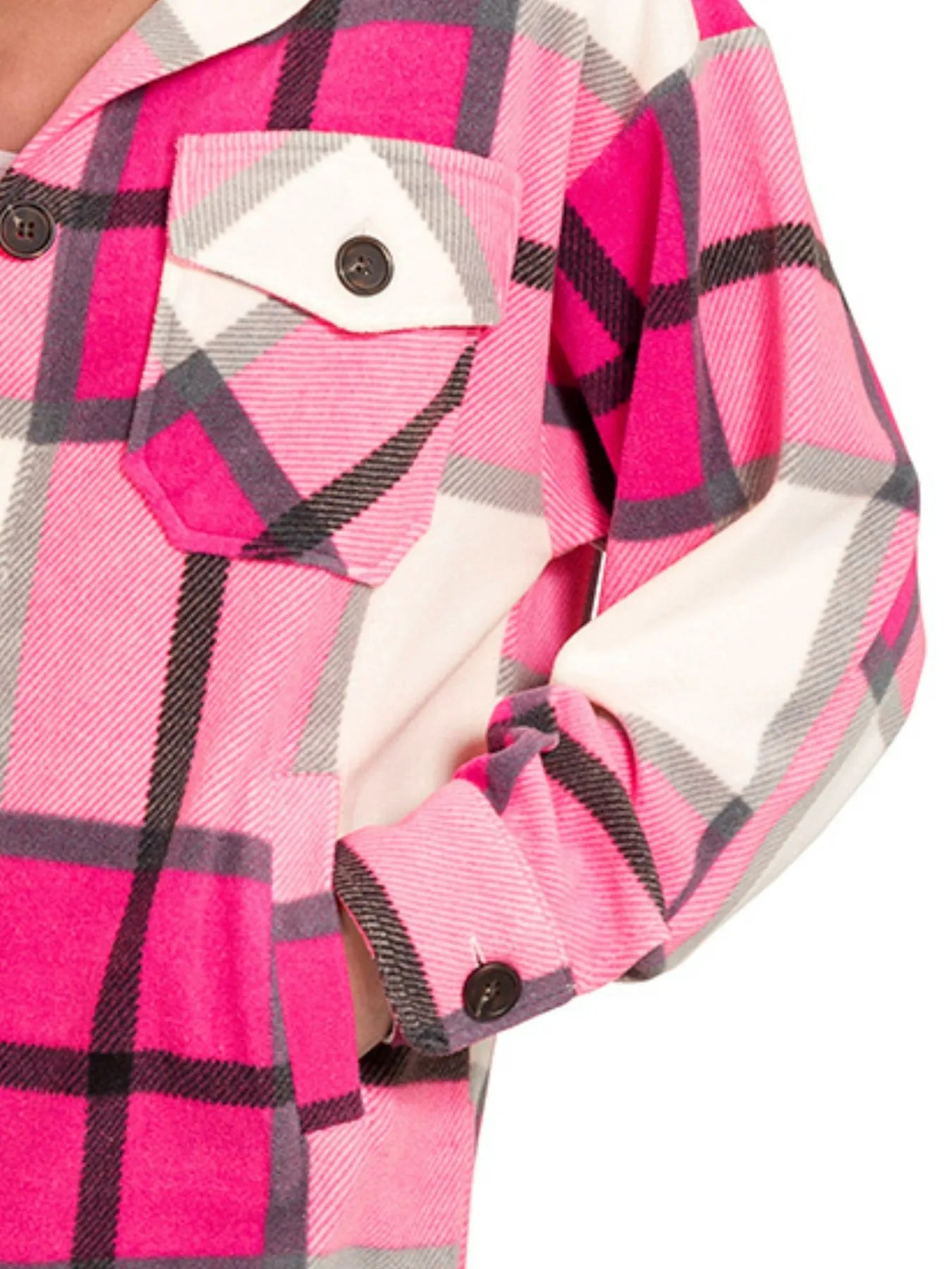 Image of Zenana Oversized Plaid Fleece Shacket | Queeble.shop