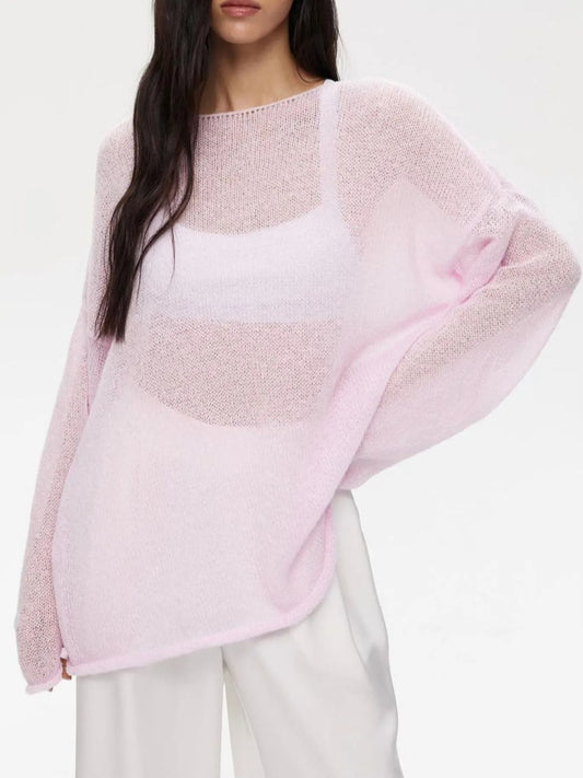 Image of Oversized Drop Shoulder Sheer Knit Top | Queeble.shop