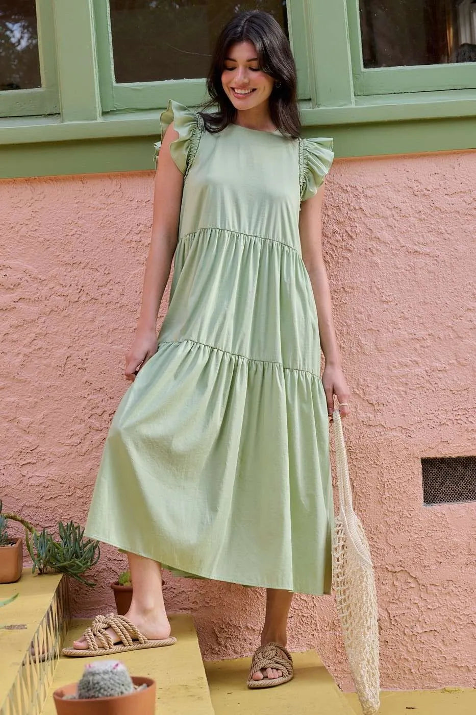 Image of Mittoshop Ruffle Short Sleeve Tiered Maxi Dress | Queeble.shop