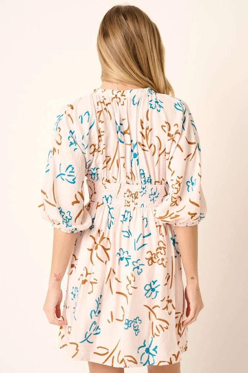 Image of Mittoshop Flower Print Mocked Waist Mini Dress | Queeble.shop