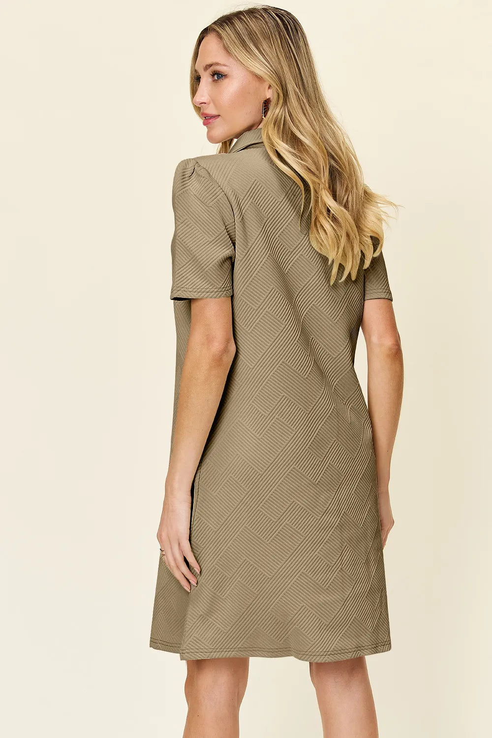 Image of Double Take Full Size Texture Collared Neck Short Sleeve Dress | Queeble.shop