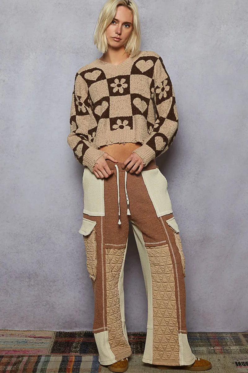 Image of POL V-Neck Heart Pattern Checkered Sweater | Queeble.shop