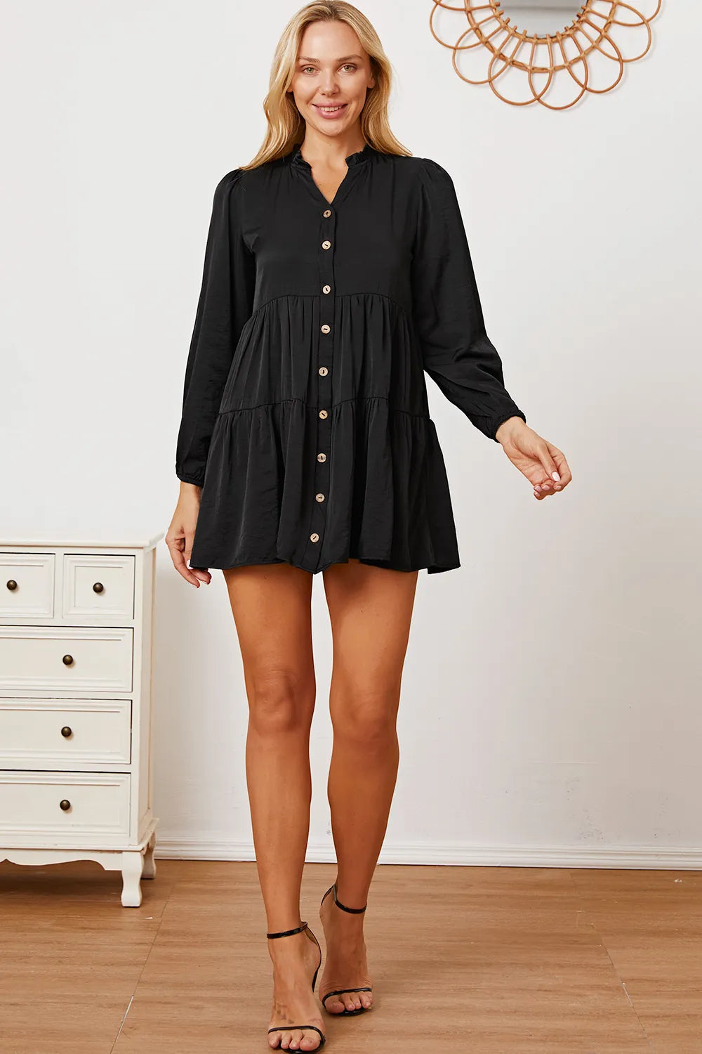 Image of Ruffled Button Up Long Sleeve Tiered Shirt | Queeble.shop