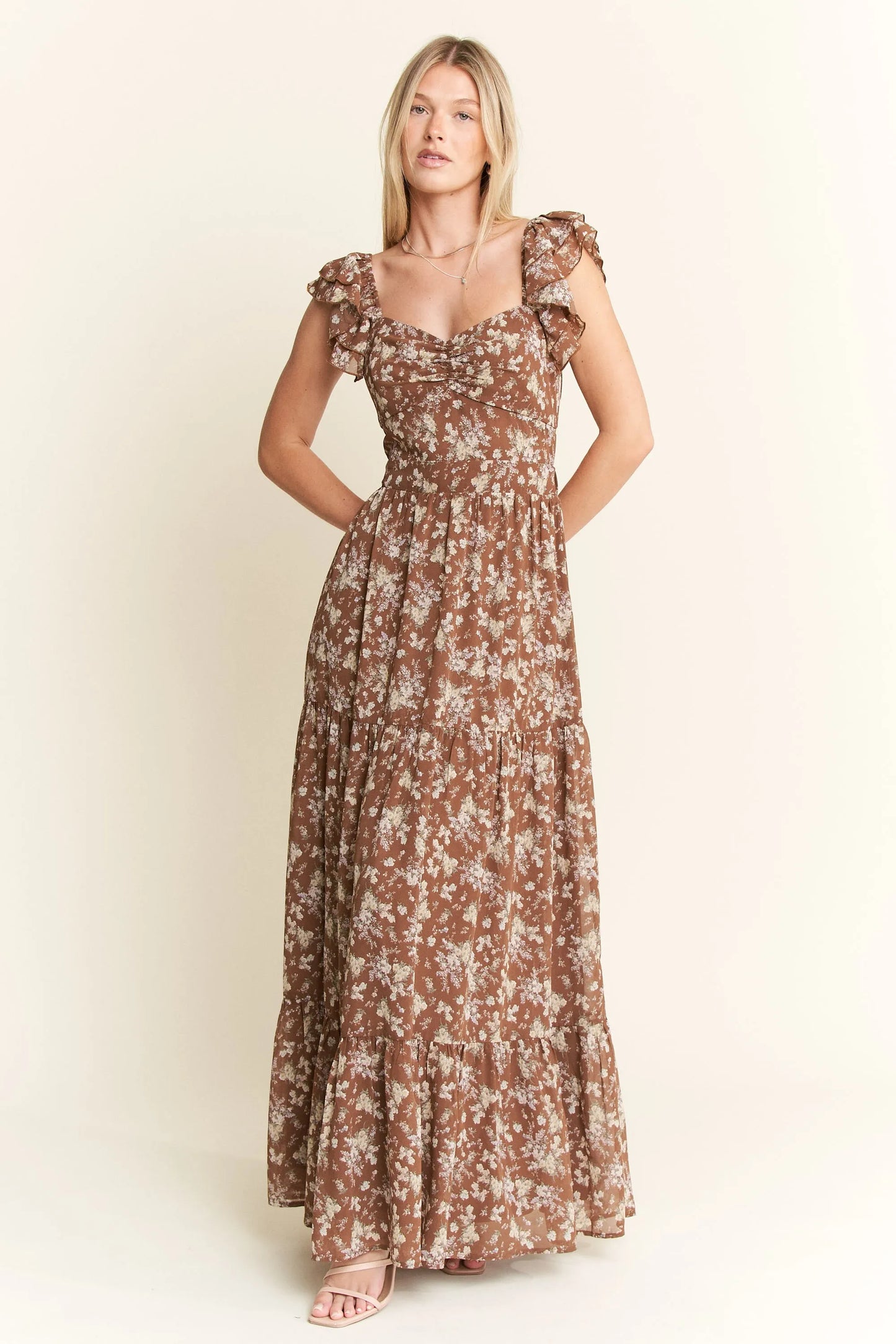 Image of Jade By Jane Ruffle Sleeve Tiered Maxi Dress | Queeble.shop