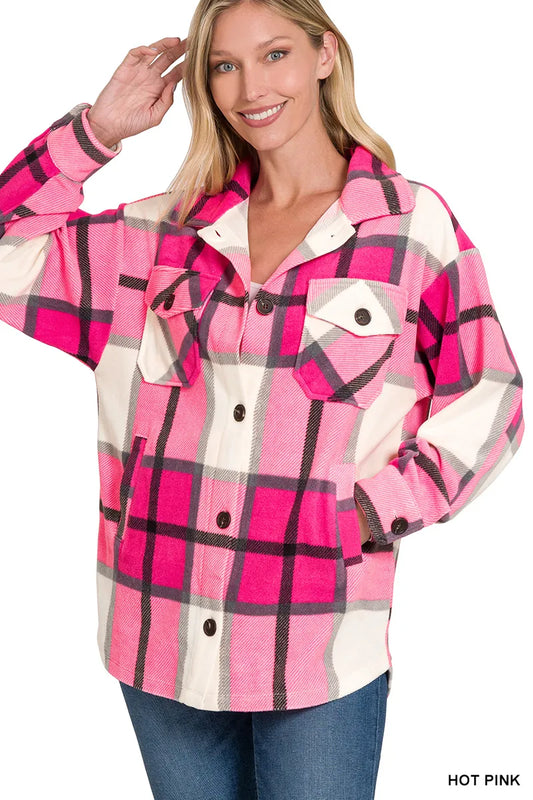 Image of Zenana Oversized Plaid Fleece Shacket | Queeble.shop