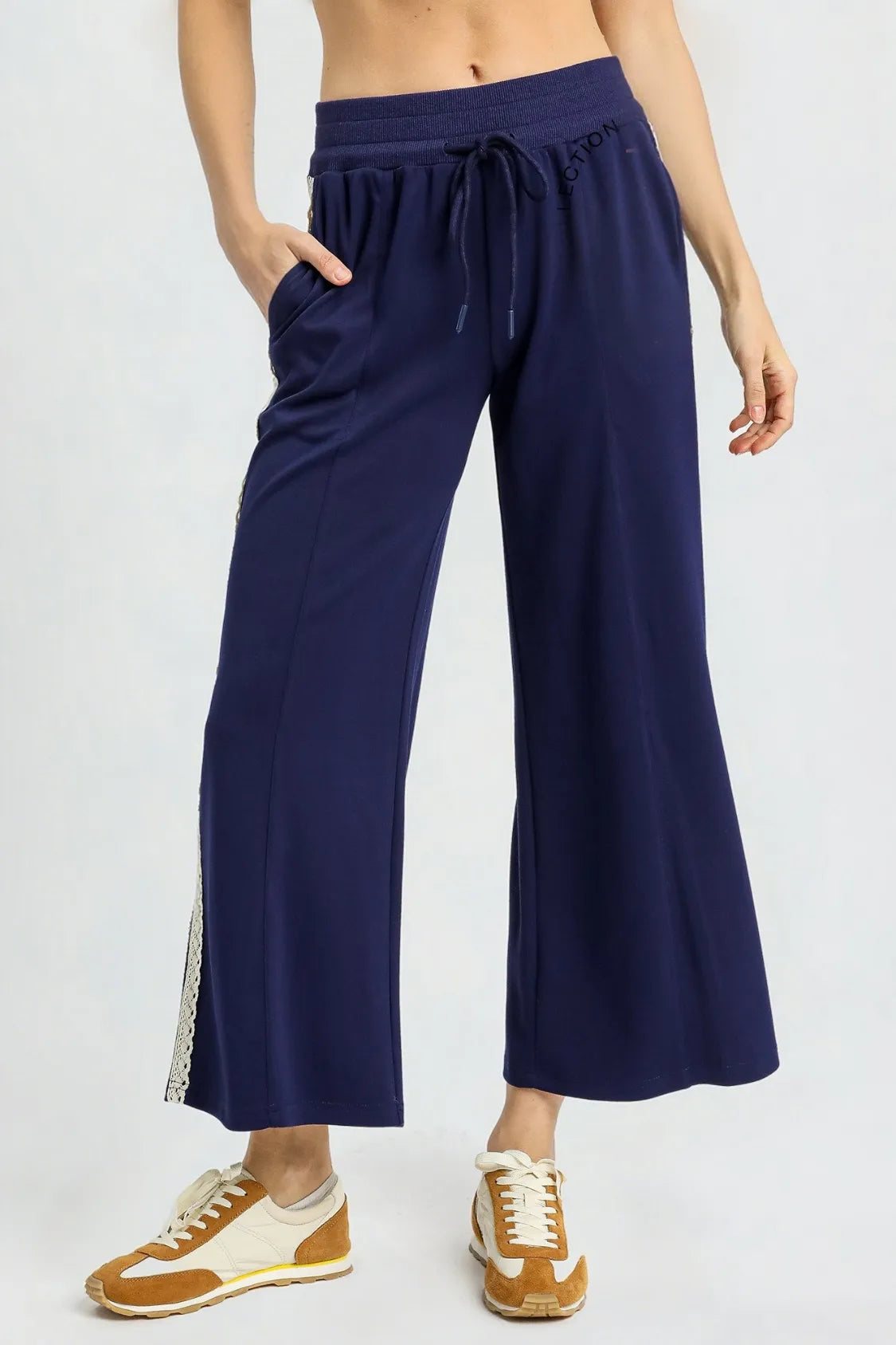 Image of Umgee Wide-Leg Pants with Lace Trim | Queeble.shop