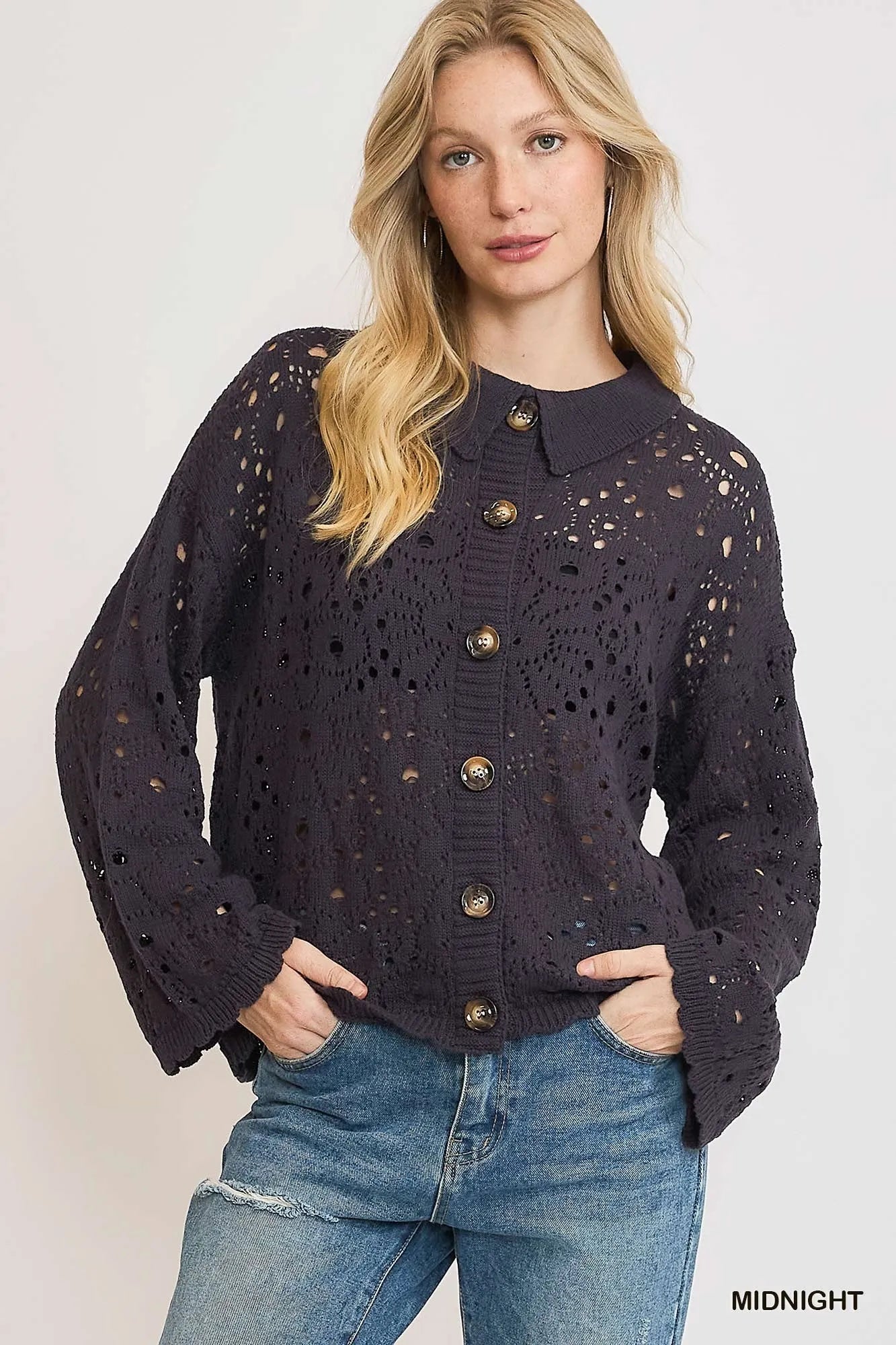 Image of Umgee Hollow Out Button Down Cardigan | Queeble.shop