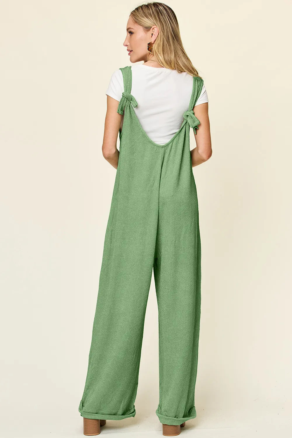 Image of Double Take Full Size Texture Sleeveless Wide Leg Jumpsuit | Queeble.shop