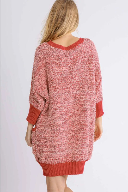 Image of Umgee Full Size Ribbed Hem Round Neck 3/4 Sleeve Sweater Dress with Pockets Plus Size | Queeble.shop