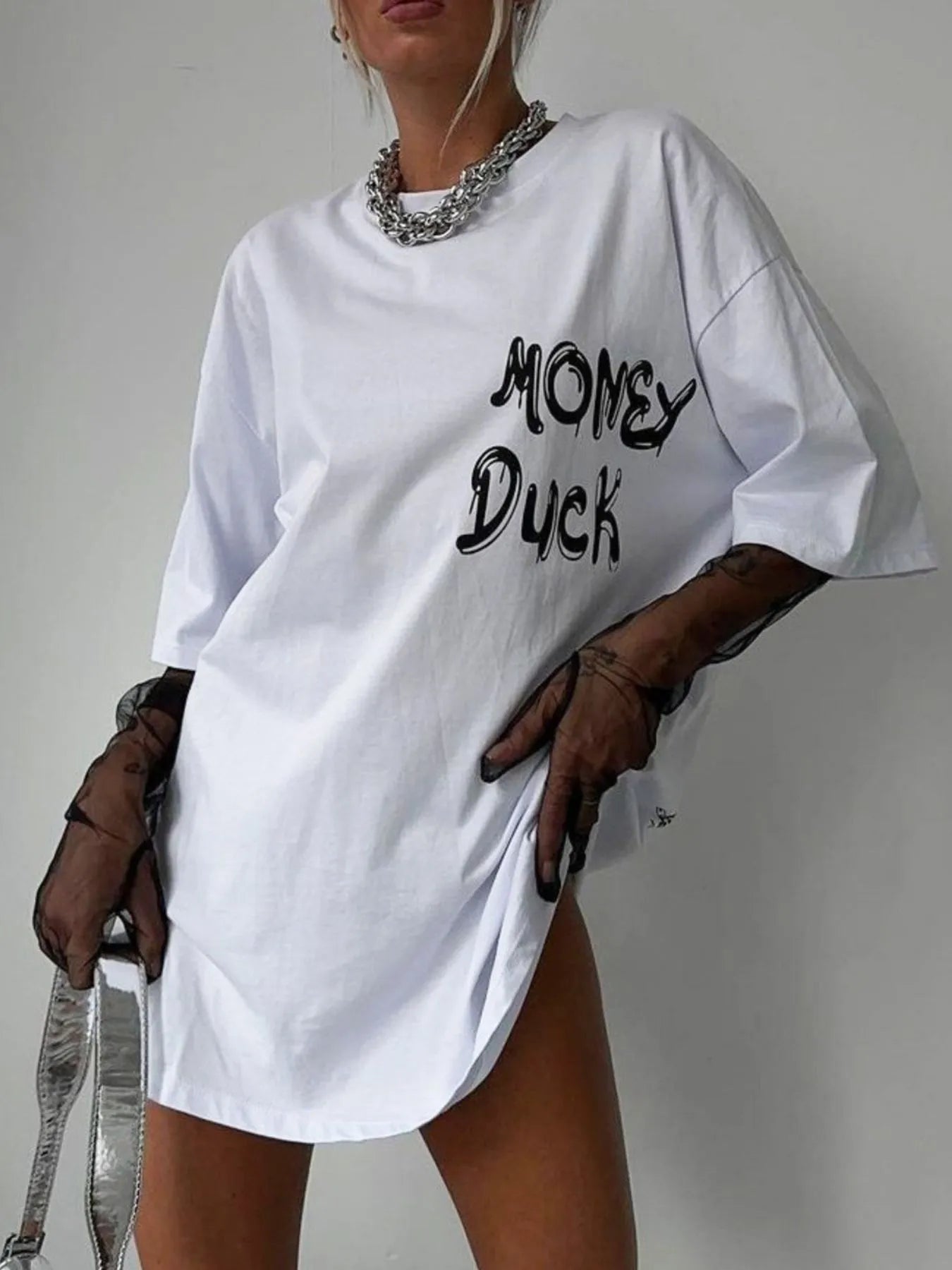 Image of Graphic Oversized Round Neck T-Shirt | Queeble.shop