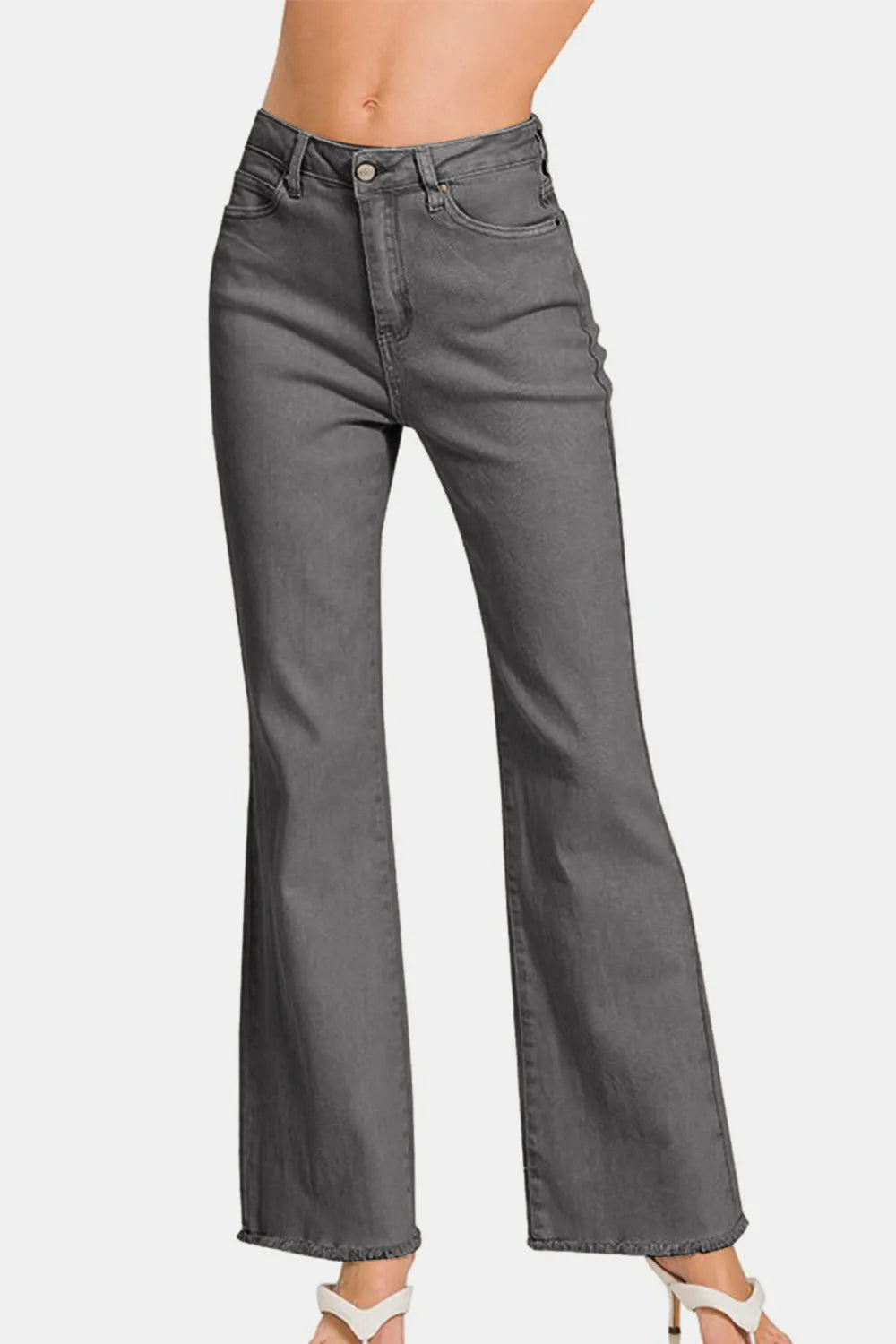 Image of Zenana Acid Washed Frayed Hem Bootcut Jeans | Queeble.shop