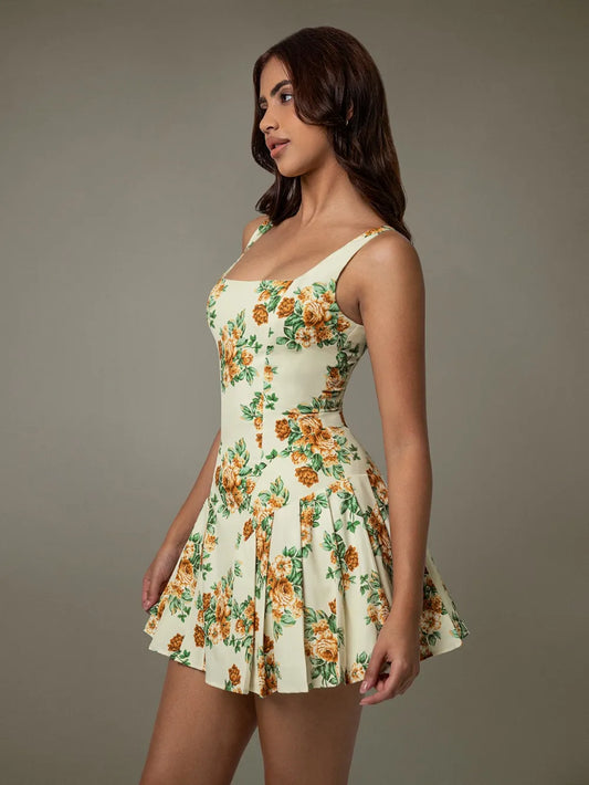 Image of Floral Sleeveless Mini Pleated Dress | Queeble.shop