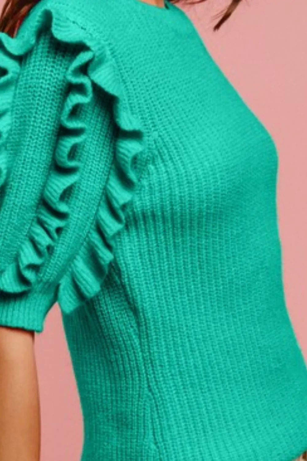 Image of BiBi Solid Knit Ruffled Sleeves Top | Queeble.shop