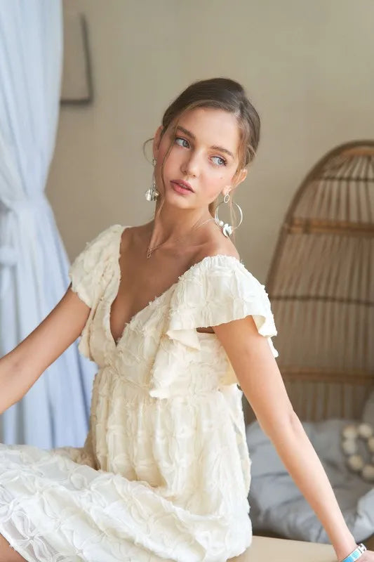 Image of ADORA Tie Back V-Neck Ruffle Sleeve Dress | Queeble.shop