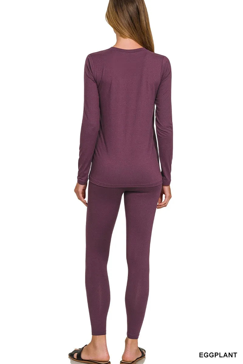 Image of Zenana Microfiber Round Neck Top and Leggings Set | Queeble.shop