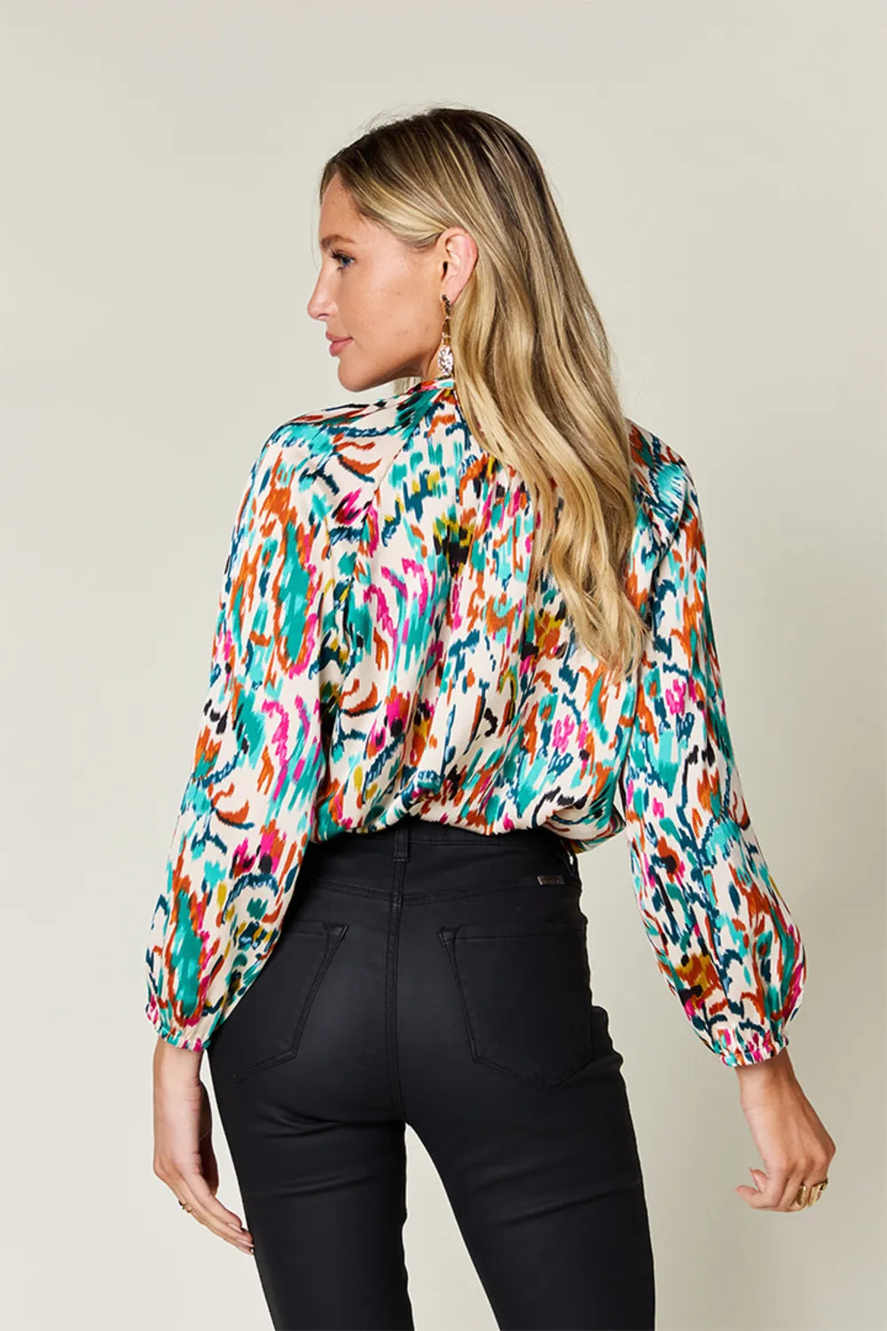 Image of Double Take Full Size Printed Button Up Long Sleeve Shirt | Queeble.shop
